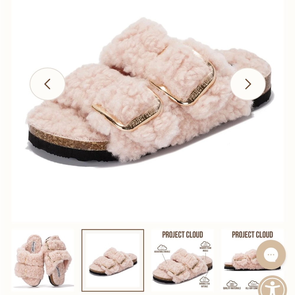 Kids Plush Double-Buckle Slide Sandals in Light Pink